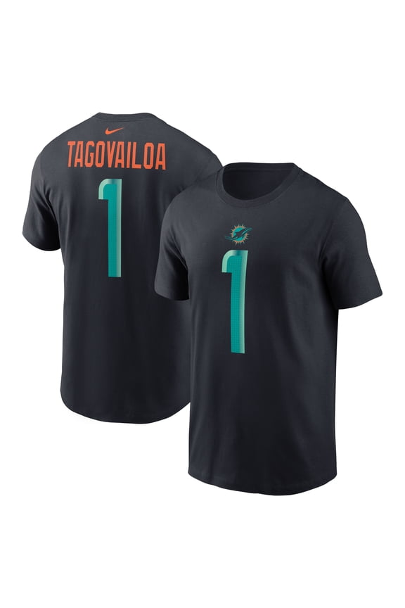 Men's Nike Tua Tagovailoa Pitch Blue Miami Dolphins 2025 Rivalries Collection Player Name & Number T-Shirt