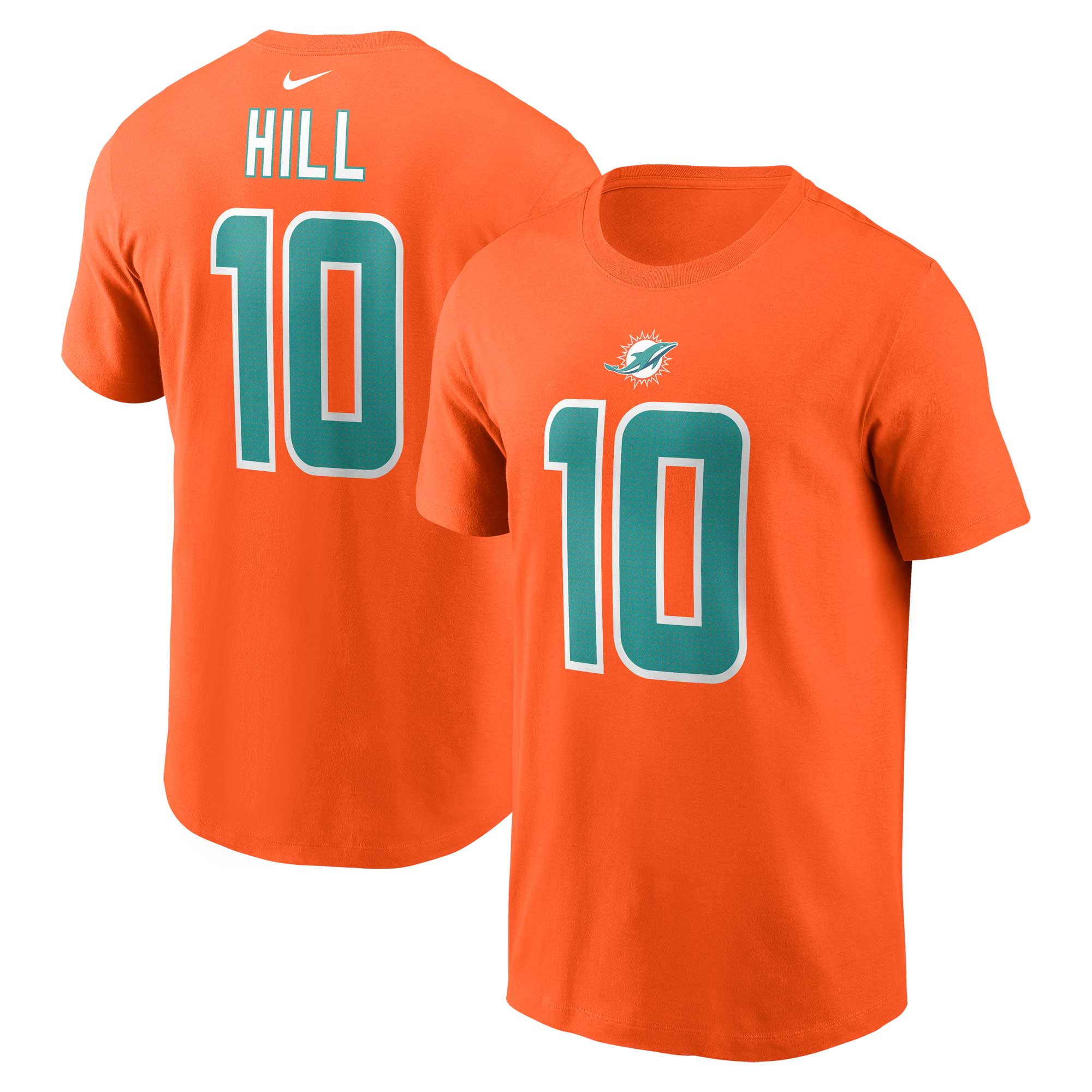 Men's Nike Tyreek Hill Orange Miami Dolphins Player Name & Number T ...