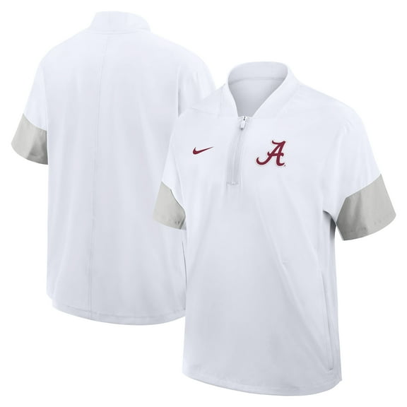 Men's Nike White Alabama Crimson Tide 2025 Sideline Short Sleeve Quarter-Zip Dri-FIT Coach Jacket