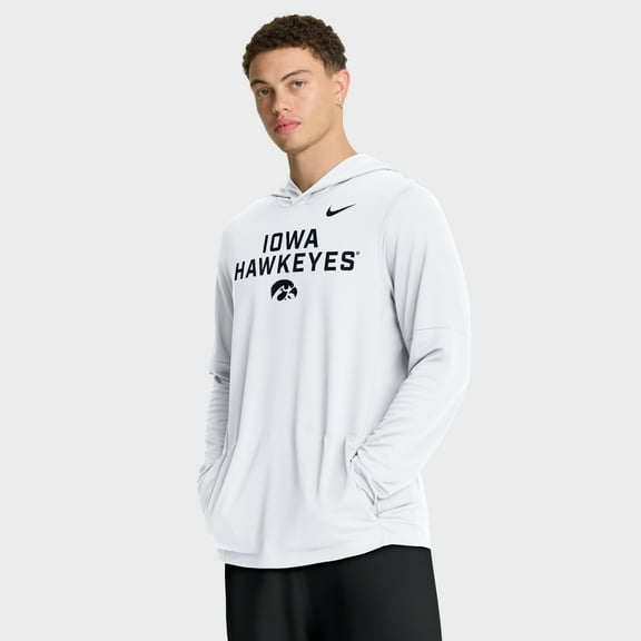 Men's Nike White Iowa Hawkeyes 2025 Sideline Dri-FIT Long Sleeve Hoodie T-Shirt