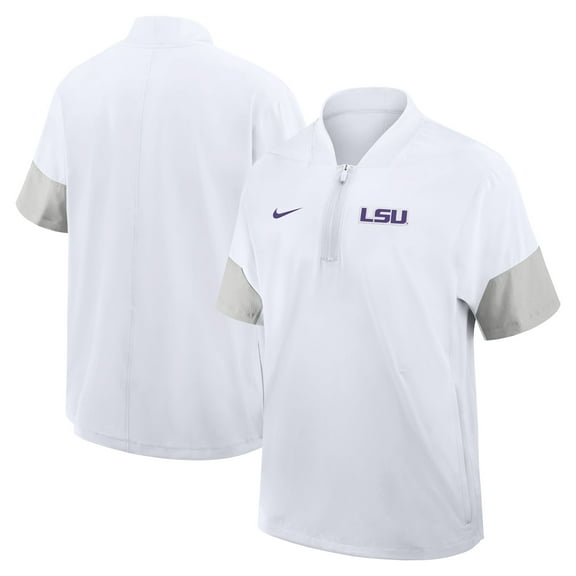 Men's Nike White LSU Tigers 2025 Sideline Short Sleeve Quarter-Zip Dri-FIT Coach Jacket