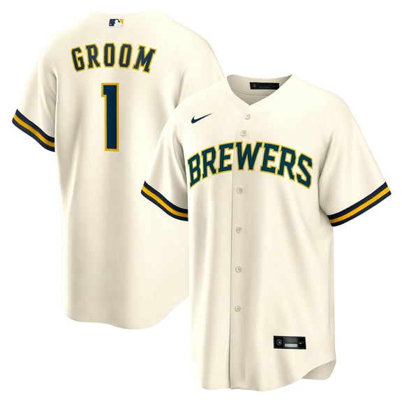 Men's-Nike  White Milwaukee Brewers #1 Groom Home Replica Jersey