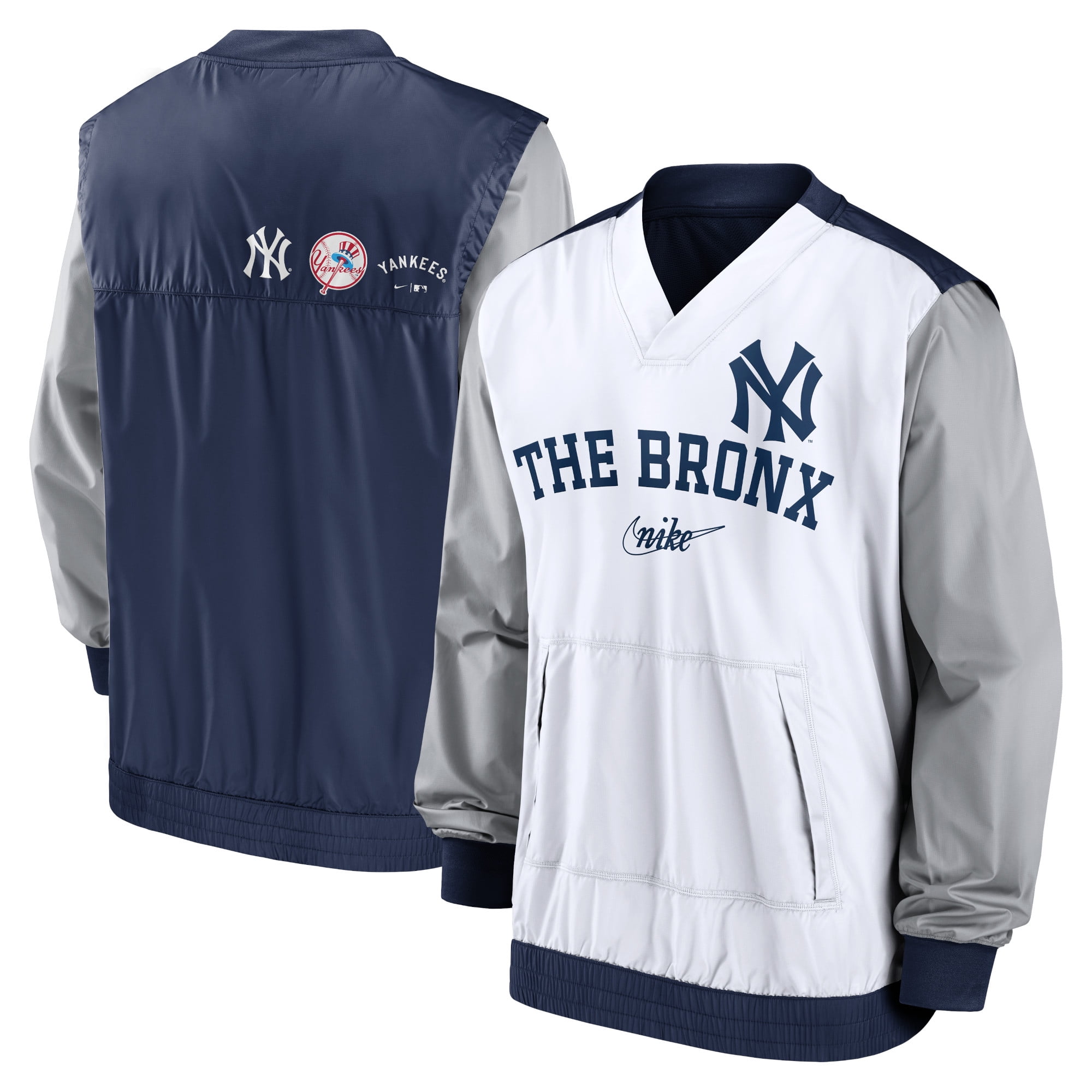 Men s Nike White Navy New York Yankees Rewind Warmup V Neck