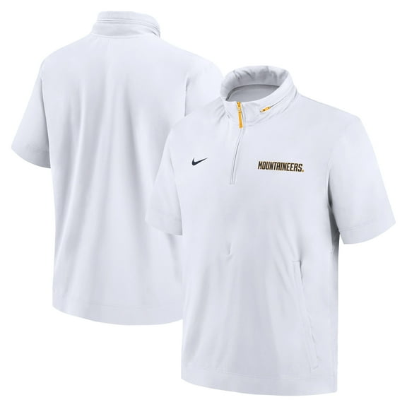 Men's Nike White West Virginia Mountaineers 2024 Sideline Coach Short Sleeve Half-Zip Hoodie Jacket
