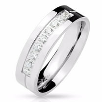 Men's Nine Clear Round CZs Set Center 316 Stainless Steel Wedding Band Ring - Size 9