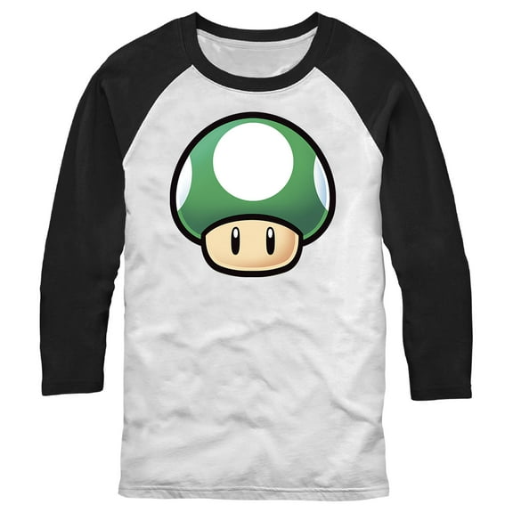 Men's Nintendo 1-Up Mushroom Portrait Baseball Graphic Tee White/Black 2X Large