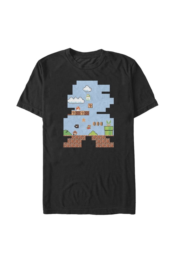 Men's Nintendo 8-Bit Mario Gameplay Silhouette  Graphic Tee Black Small