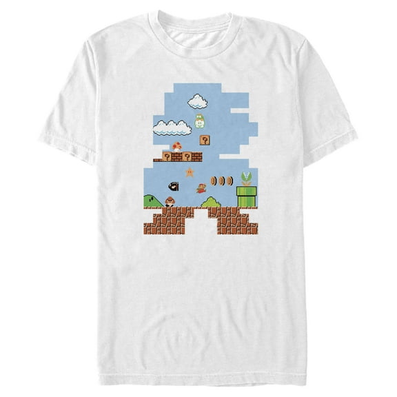 Men's Nintendo 8-Bit Mario Gameplay Silhouette  Graphic Tee White Small