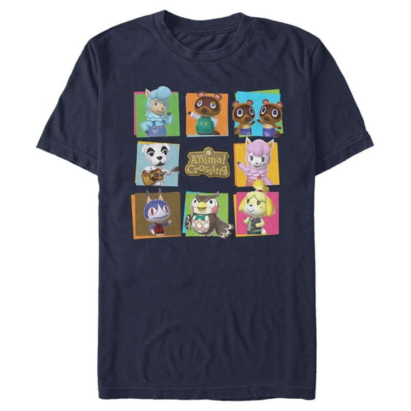 Men's Nintendo Animal Crossing Group Shot Panels  Graphic Tee Navy Blue 2X Large