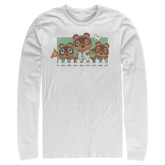 Men's Nintendo Animal Crossing Nook Family Portrait Long Sleeve Shirt White Large