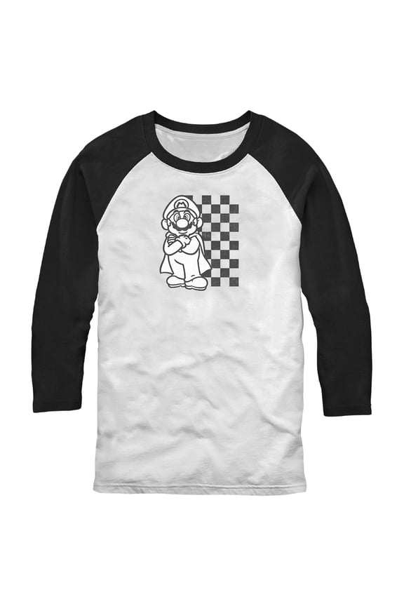 Men's Nintendo Black and White Retro Mario Baseball Graphic Tee White/Black Medium