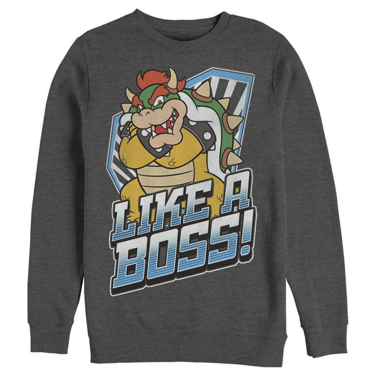 Men s Nintendo Bowser Like a Boss Sweatshirt Charcoal Heather Medium