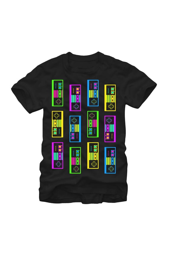 Men's Nintendo Bright NES Controllers Graphic Tee Black 2X Large