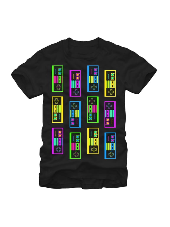 Men's Nintendo Bright NES Controllers Graphic Tee Black Small