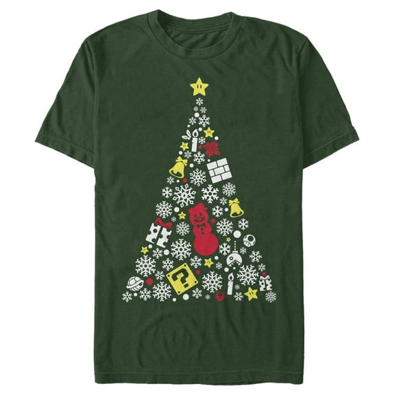 Men's Nintendo Christmas Evergreen Mario  Graphic Tee Dark Green Small