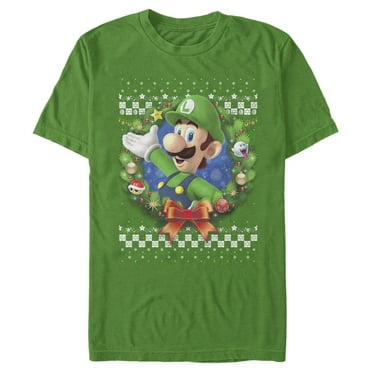 Men's Nintendo Christmas Luigi Wreath  Graphic Tee Kelly Green 3X Large