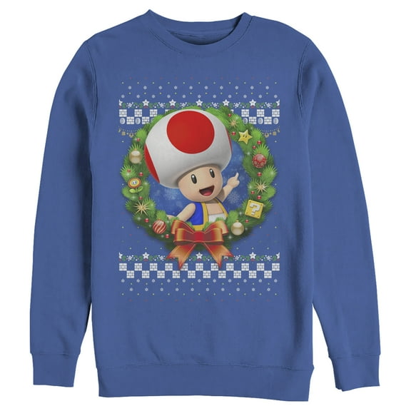 Men's Nintendo Christmas Toad Wreath  Sweatshirt Royal Blue Small
