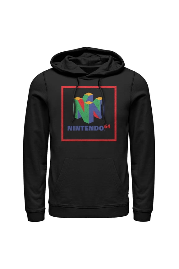 Men's Nintendo Classic N64 Logo Frame  Pull Over Hoodie Black 3X Large