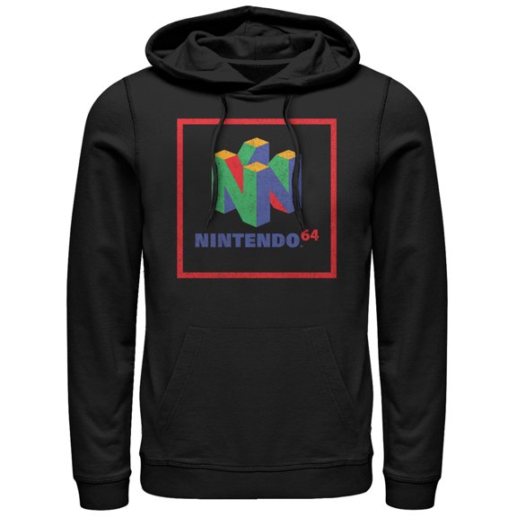 Men's Nintendo Classic N64 Logo Frame Pull Over Hoodie Black X Large