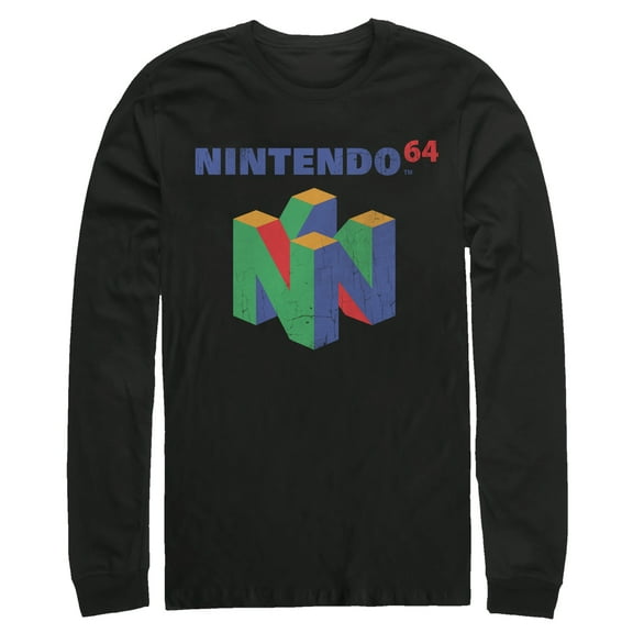 Men's Nintendo Classic N64 Logo  Long Sleeve Shirt Black X Large
