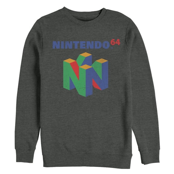 Men's Nintendo Classic N64 Logo  Sweatshirt Charcoal Heather Medium