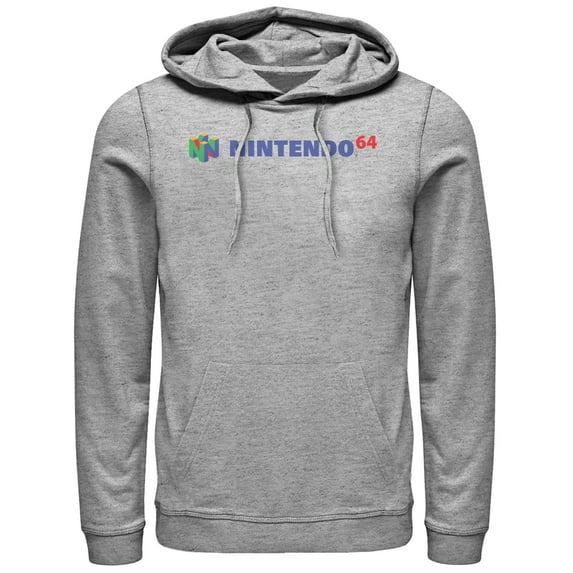 Men's Nintendo Classic N64 Logo Text Pull Over Hoodie Athletic Heather 3X Large