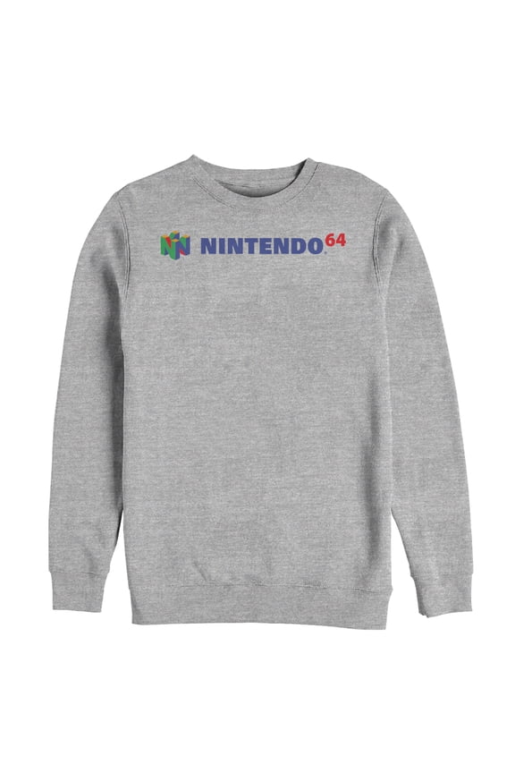 Men's Nintendo Classic N64 Logo Text Sweatshirt Athletic Heather 2X Large