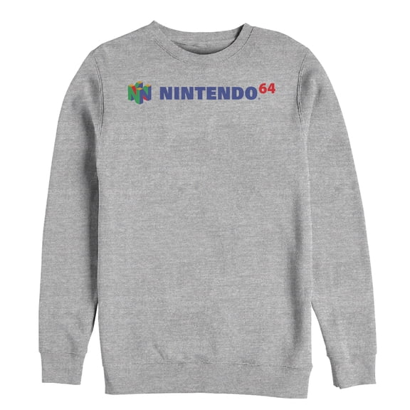 Men's Nintendo Classic N64 Logo Text Sweatshirt Athletic Heather 3X Large
