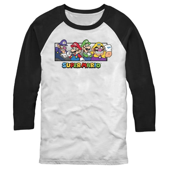 Men's Nintendo Colorful Characters  Baseball Graphic Tee White/Black 2X Large