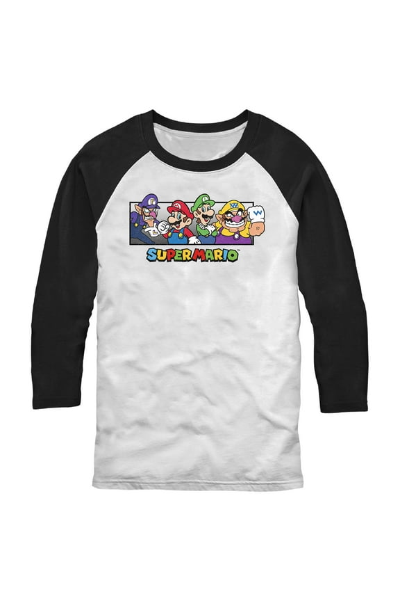 Men's Nintendo Colorful Characters Baseball Graphic Tee White/Black 2X Large