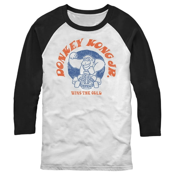 Men's Nintendo Distressed Wins the Gold  Baseball Graphic Tee White/Black X Large