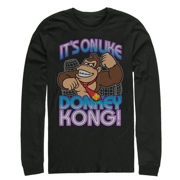 Men's Nintendo Donkey Kong It's On Long Sleeve Shirt Black Small