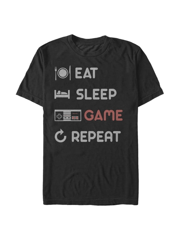 Men's Nintendo Eat Sleep NES Game Repeat Graphic Tee Black 3X Large