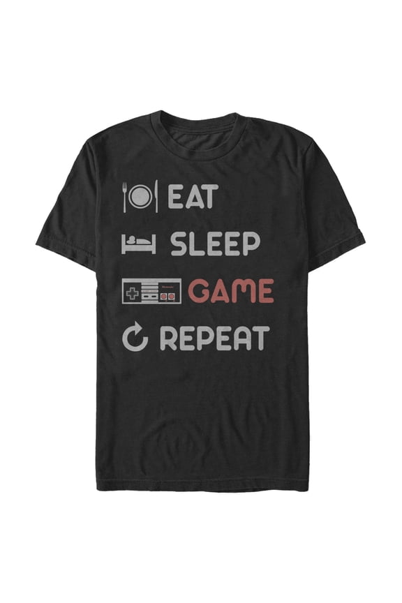Men's Nintendo Eat Sleep NES Game Repeat Graphic Tee Black Small