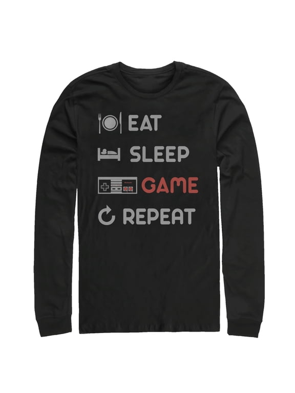 Men's Nintendo Eat Sleep NES Game Repeat Long Sleeve Shirt Black Medium