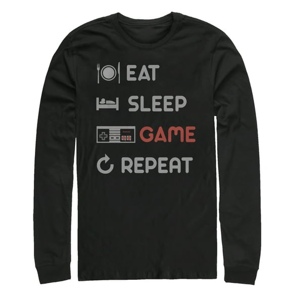 Men's Nintendo Eat Sleep NES Game Repeat  Long Sleeve Shirt Black X Large