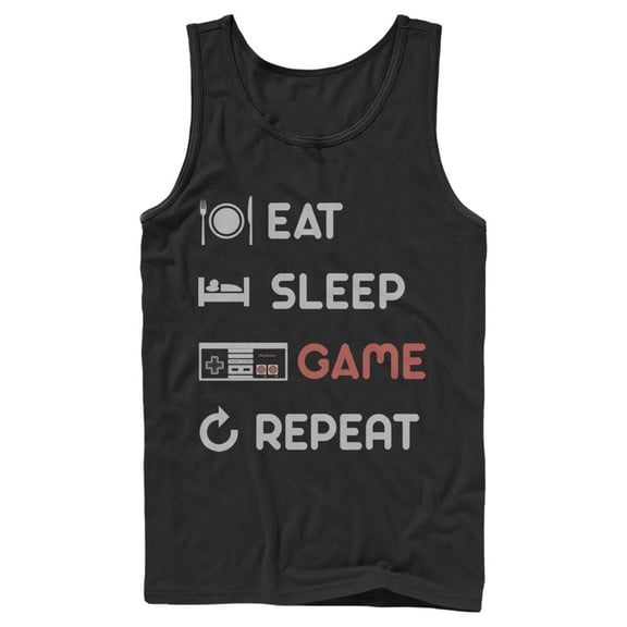 Men's Nintendo Eat Sleep NES Game Repeat  Tank Top Black 2X Large