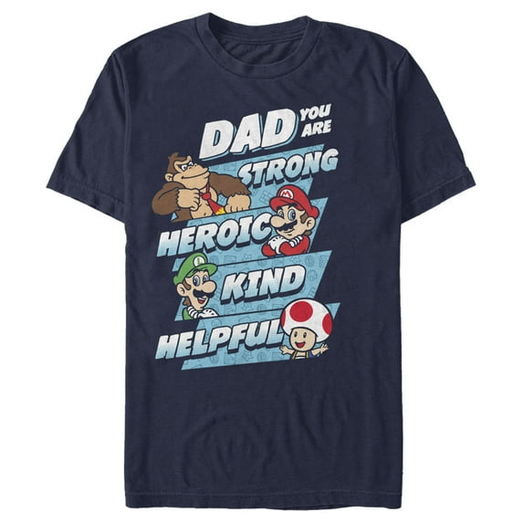 Men's Nintendo Father's Day Mario Dad Qualities Graphic Tee Navy Blue 2X Large