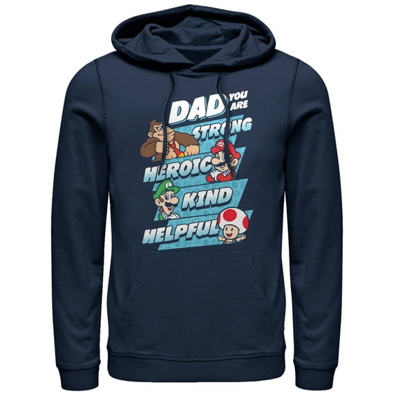Men's Nintendo Father's Day Mario Dad Qualities Pull Over Hoodie Navy Blue X Large