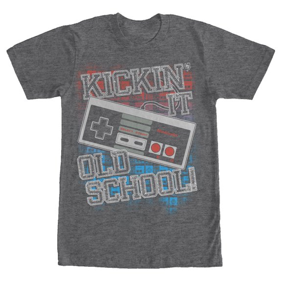 Men's Nintendo Kicking It Old School NES Controller Graphic Tee Charcoal Heather Large