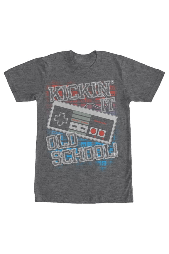 Men's Nintendo Kicking It Old School NES Controller Graphic Tee Charcoal Heather Small