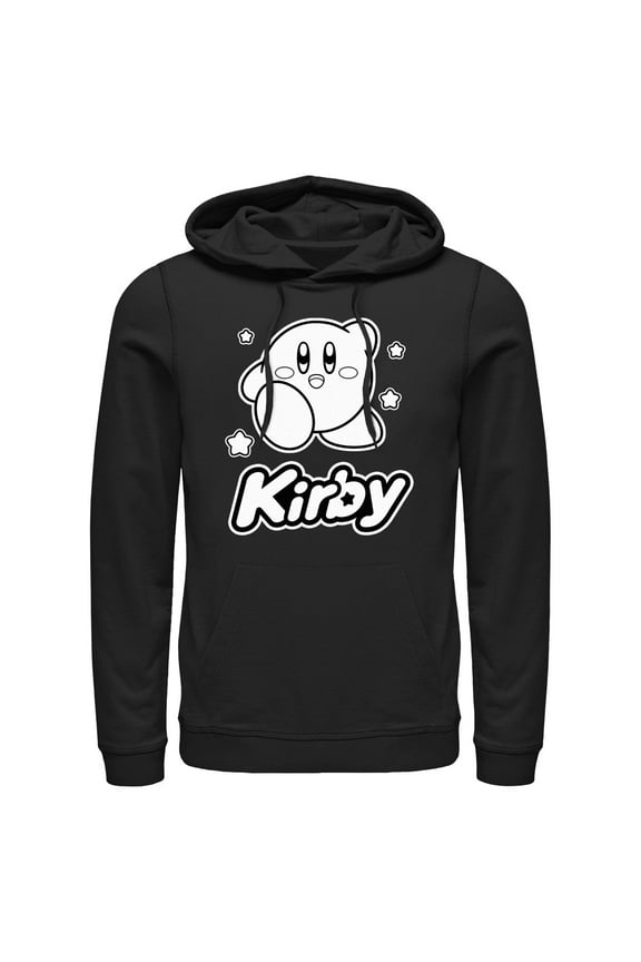Men's Nintendo Kirby Black and White Portrait  Pull Over Hoodie