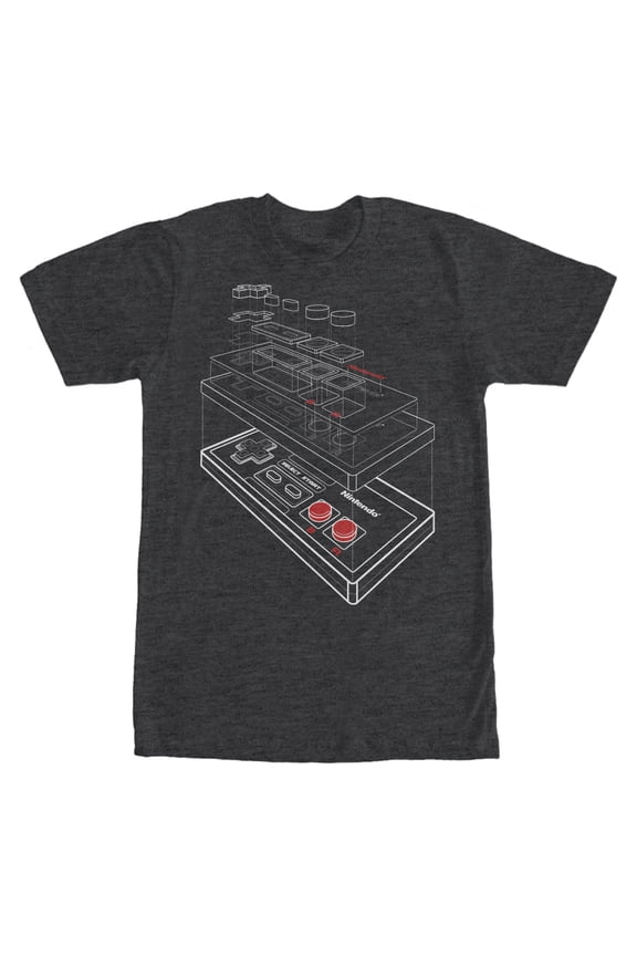 Men's Nintendo Layered NES Controller Graphic Tee Charcoal Heather X Large