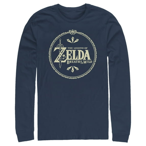 Men's Nintendo Legend of Zelda Breath of the Wild Title Logo Long Sleeve Shirt Navy Blue Large