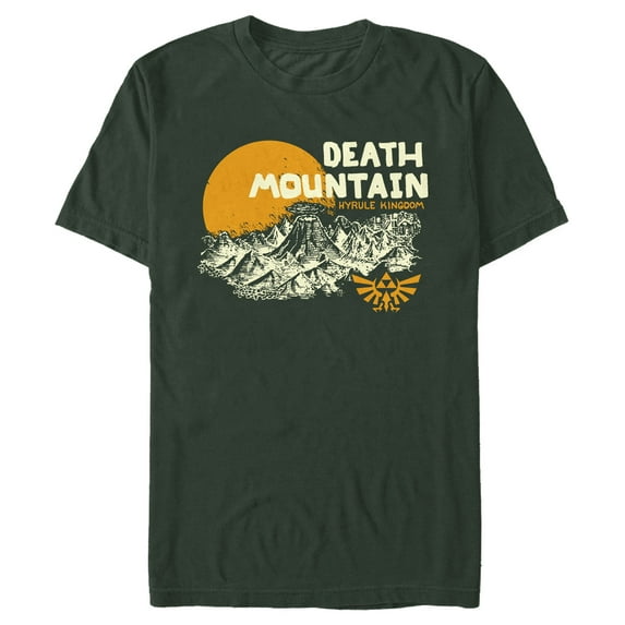 Men's Nintendo Legend of Zelda Death Mountain Relief Sunset Graphic Tee Dark Green Large