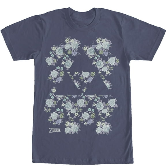 Men's Nintendo Legend of Zelda Floral Triforce Graphic Tee Navy Blue Large