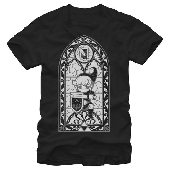 Men's Nintendo Legend of Zelda Grayscale Stained Glass  Graphic Tee Black Medium