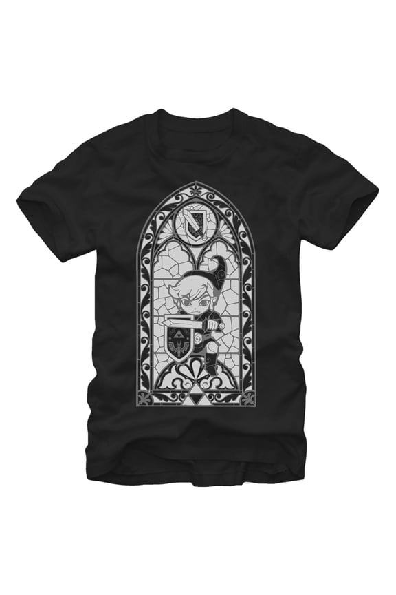 Men's Nintendo Legend of Zelda Grayscale Stained Glass Graphic Tee Black X Large
