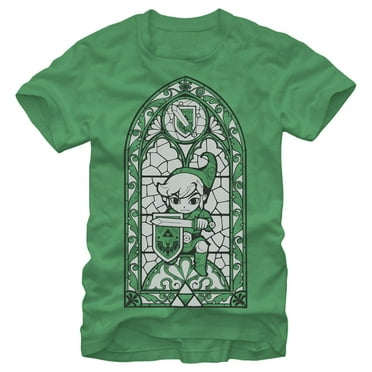 Men's Nintendo Legend of Zelda Grayscale Stained Glass  Graphic Tee Kelly Green X Large