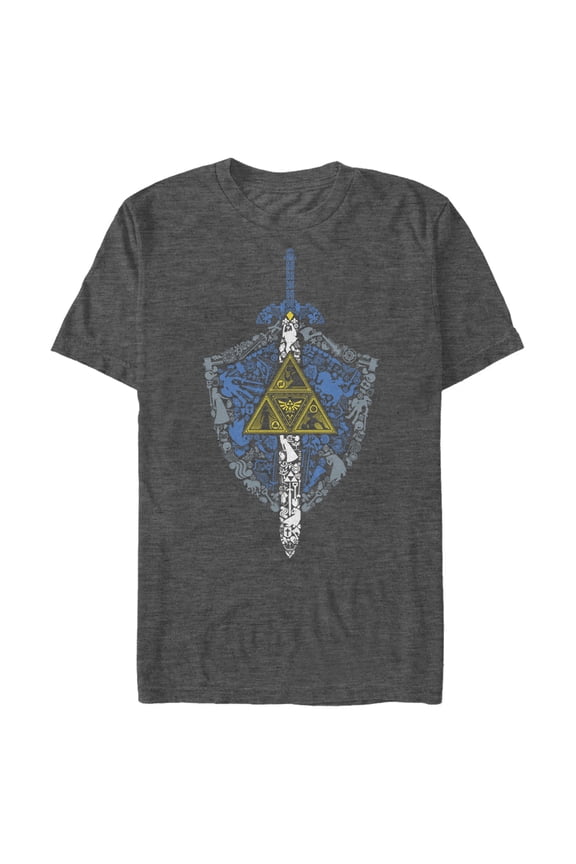 Men's Nintendo Legend of Zelda Hidden Pattern Graphic Tee Charcoal Heather 2X Large